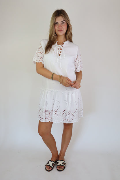 Marah Broderie Dress White