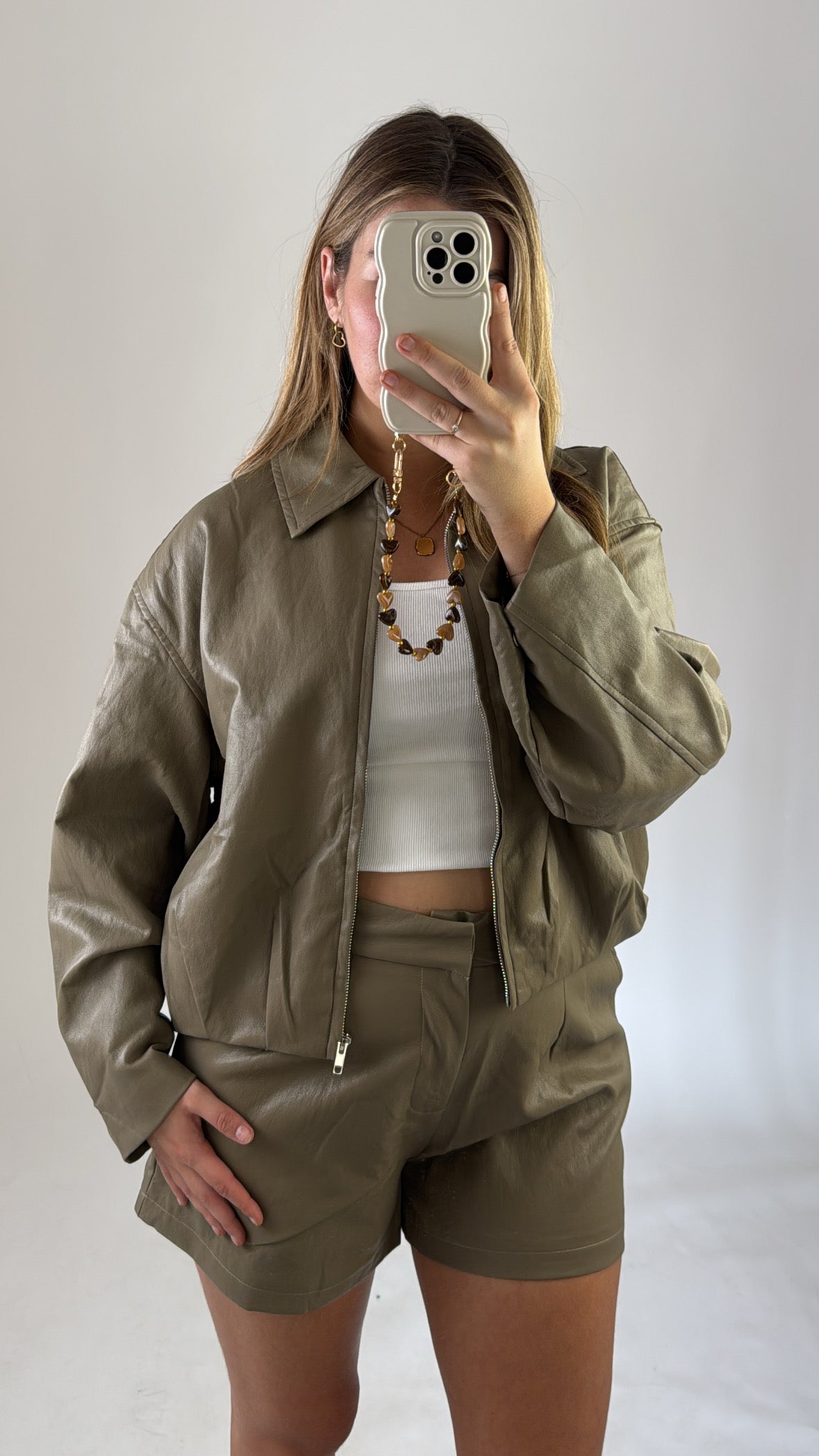 Amelia Leather Jacket Olive Ambika