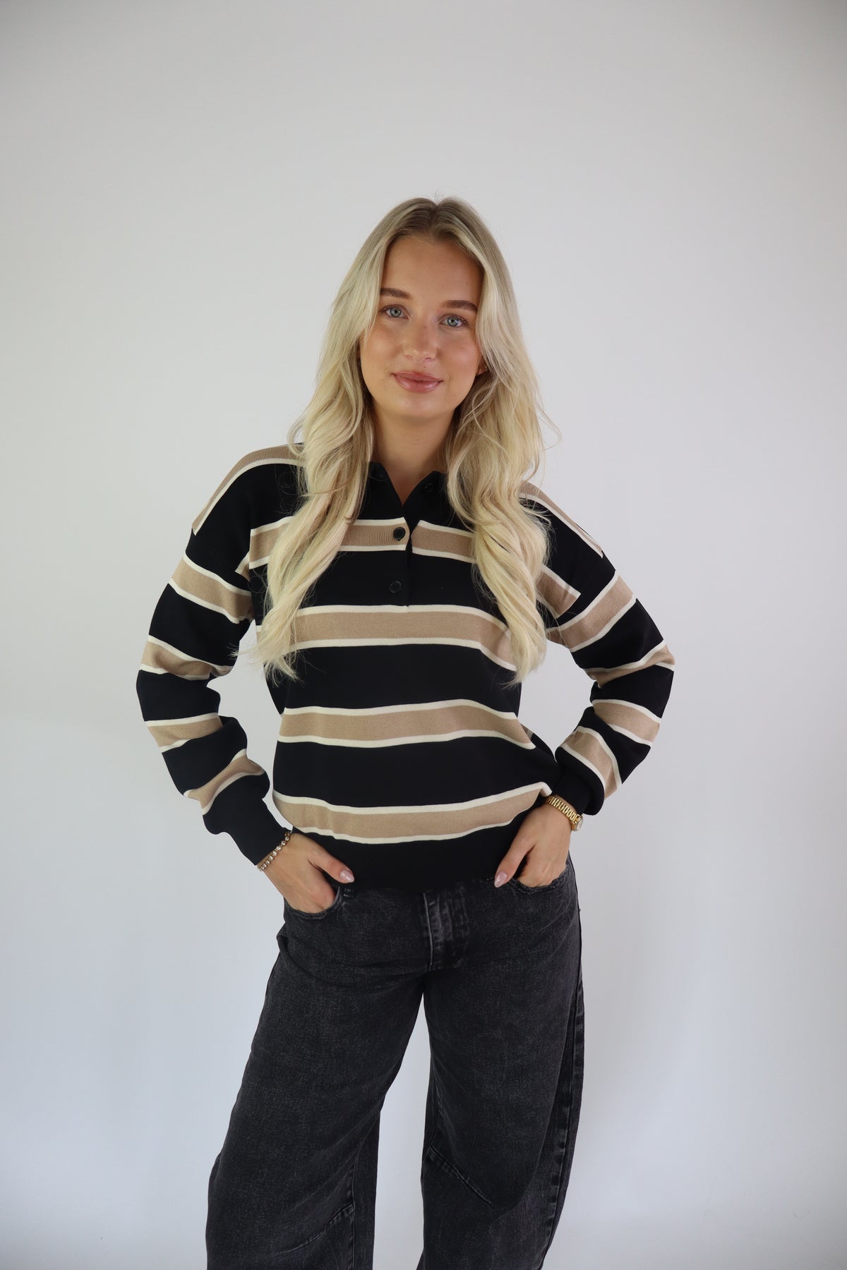 Alessia Striped Polo Sweater