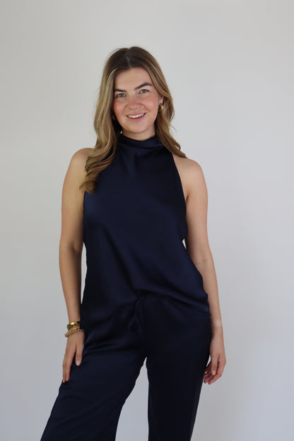 Satijnen Top Navy