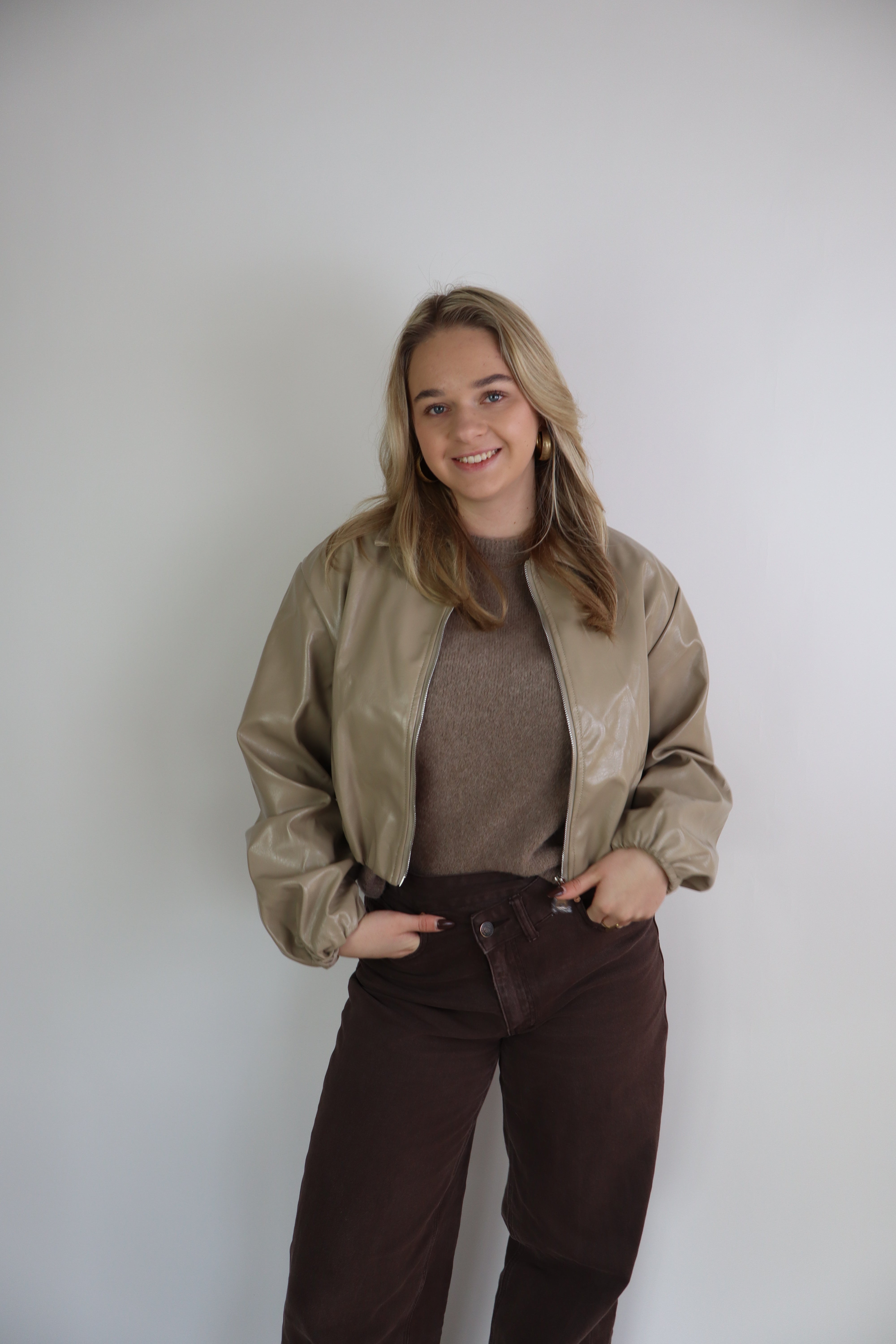 Sophie Leather Jacket Beige