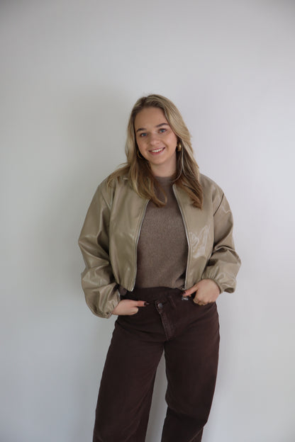 Sophie Leather Jacket Beige