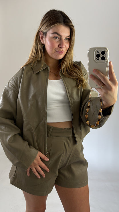 Amelia Leather Jacket Olive Ambika