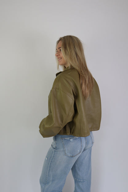 Jaeli Leather Jacket Olive Green