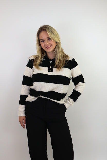 Striped Polo Sweater Zwart