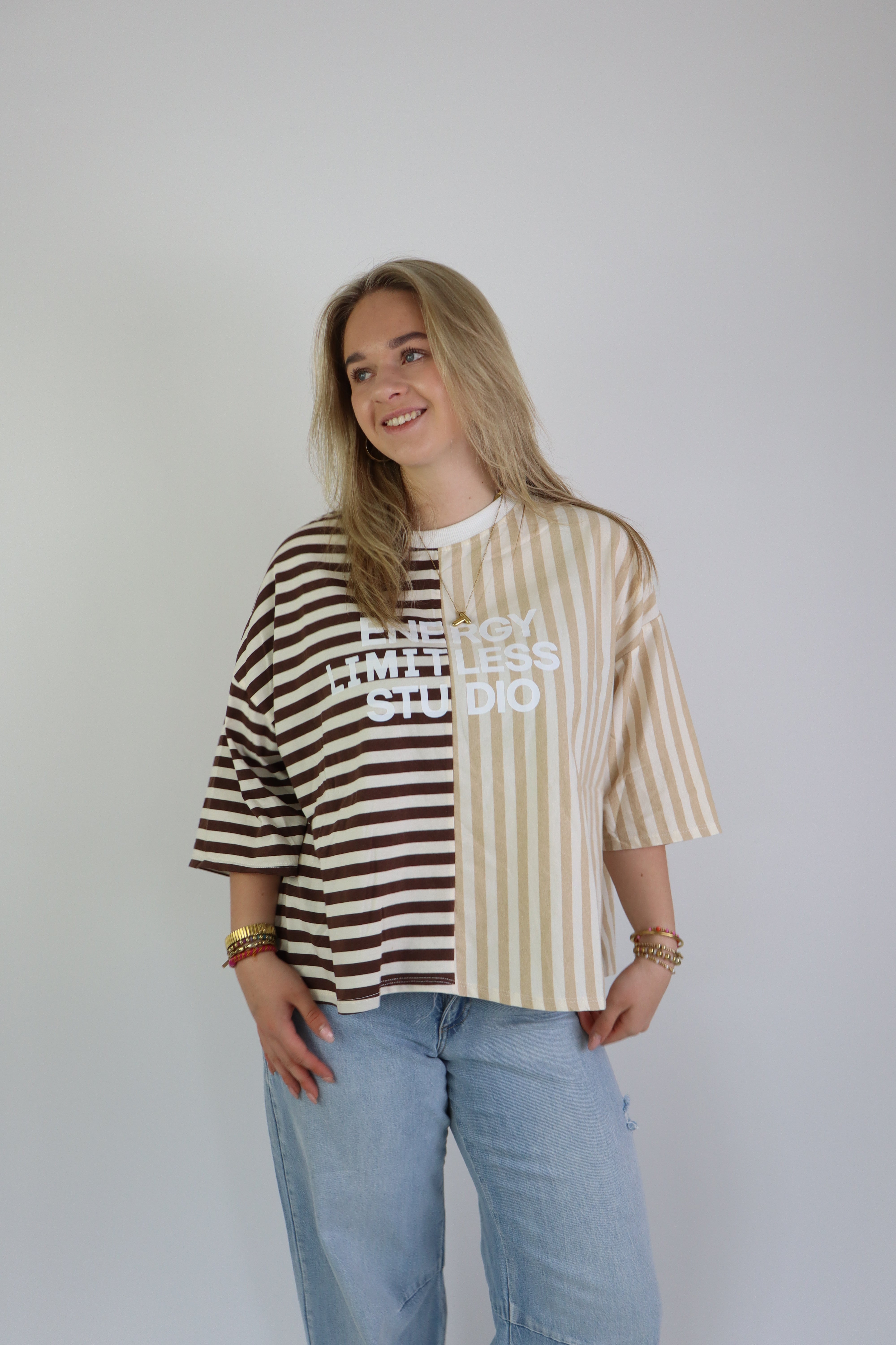Studio Striped Tee Beige