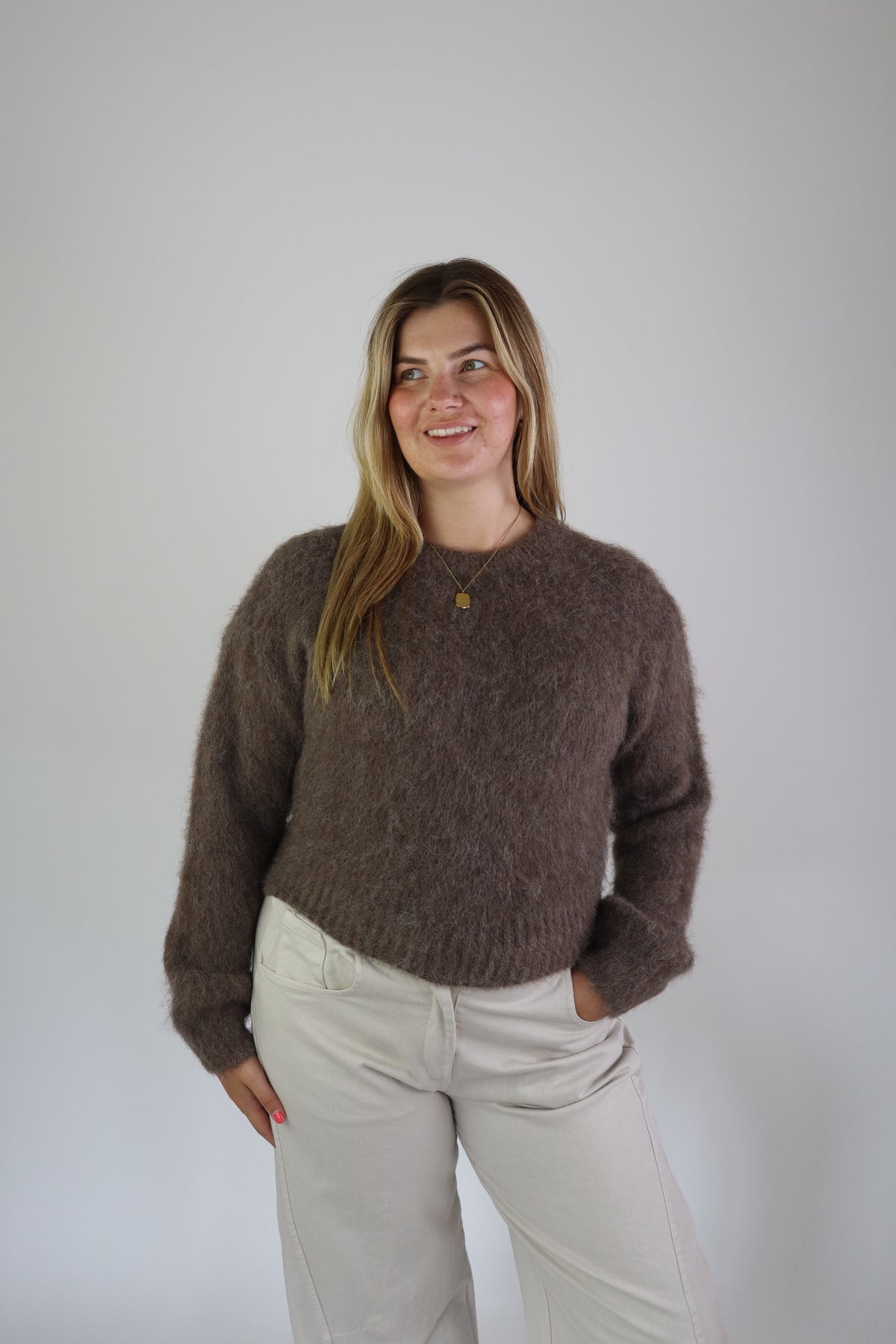 Eva Basic Fluffy Knit Brown