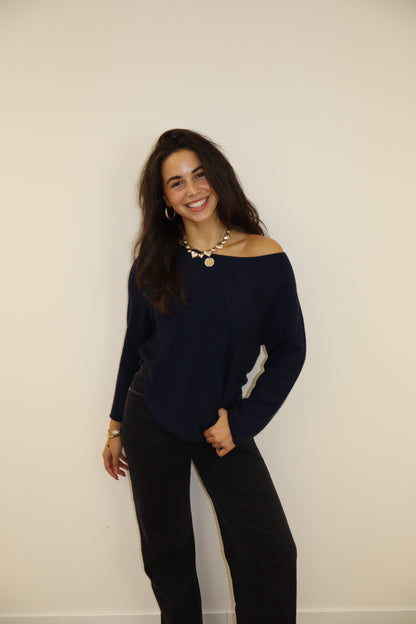 Basic Off Shoulder Top Navy