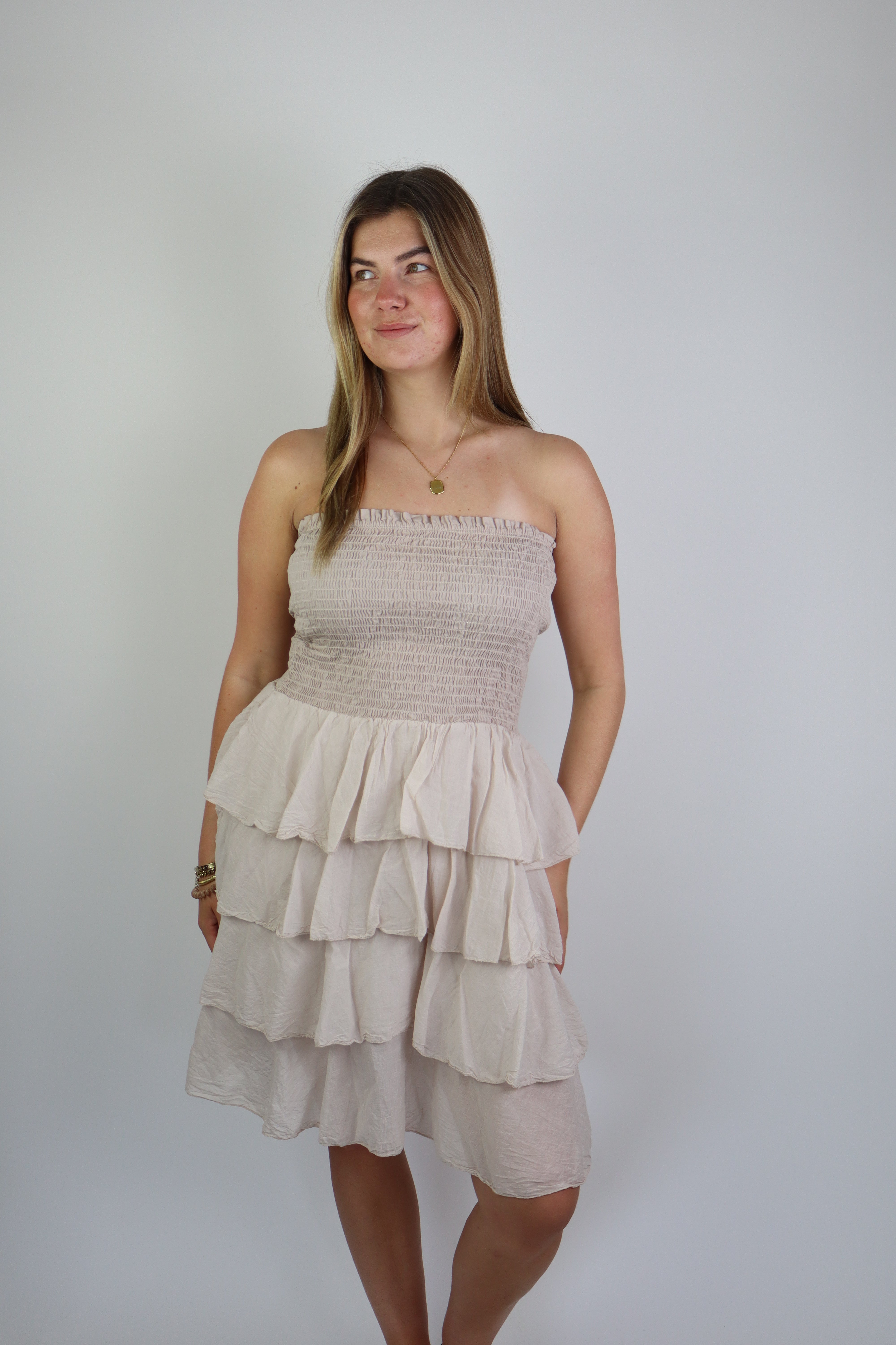 Dilara Ruffle Dress Beige