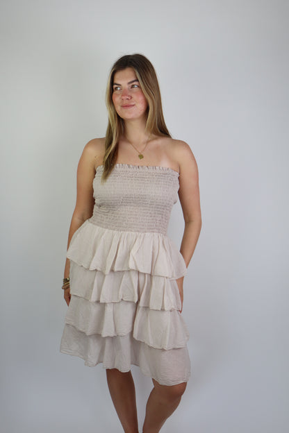 Dilara Ruffle Dress Beige