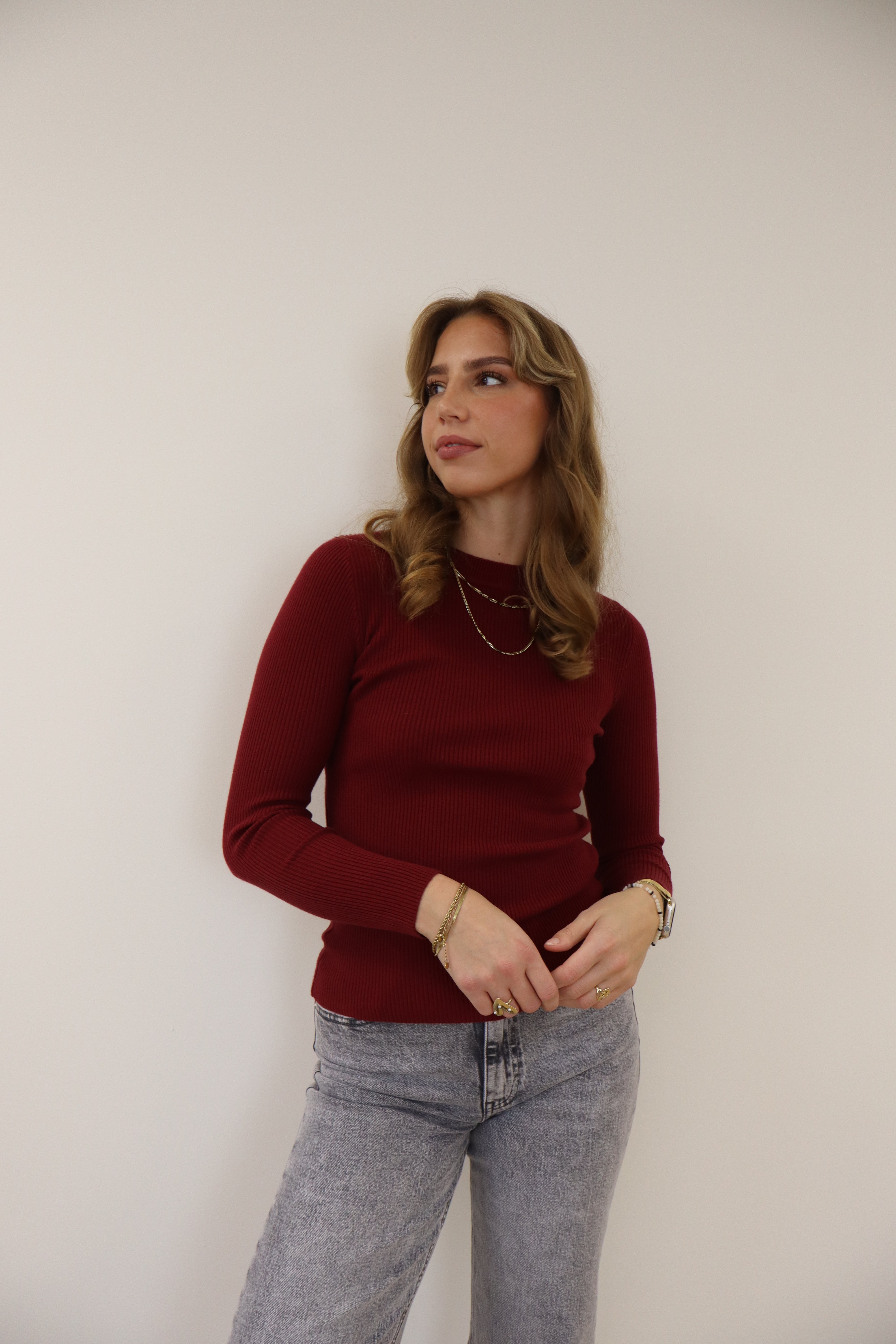 Basic Ribbed Top Bordeaux