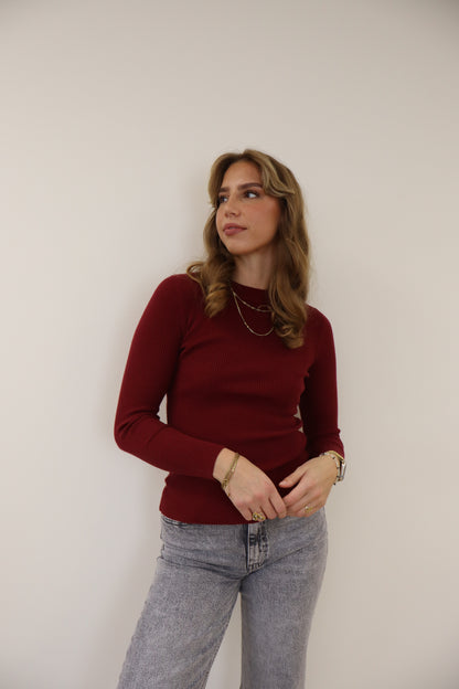 Basic Ribbed Top Bordeaux