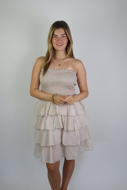 Dilara Ruffle Dress Beige