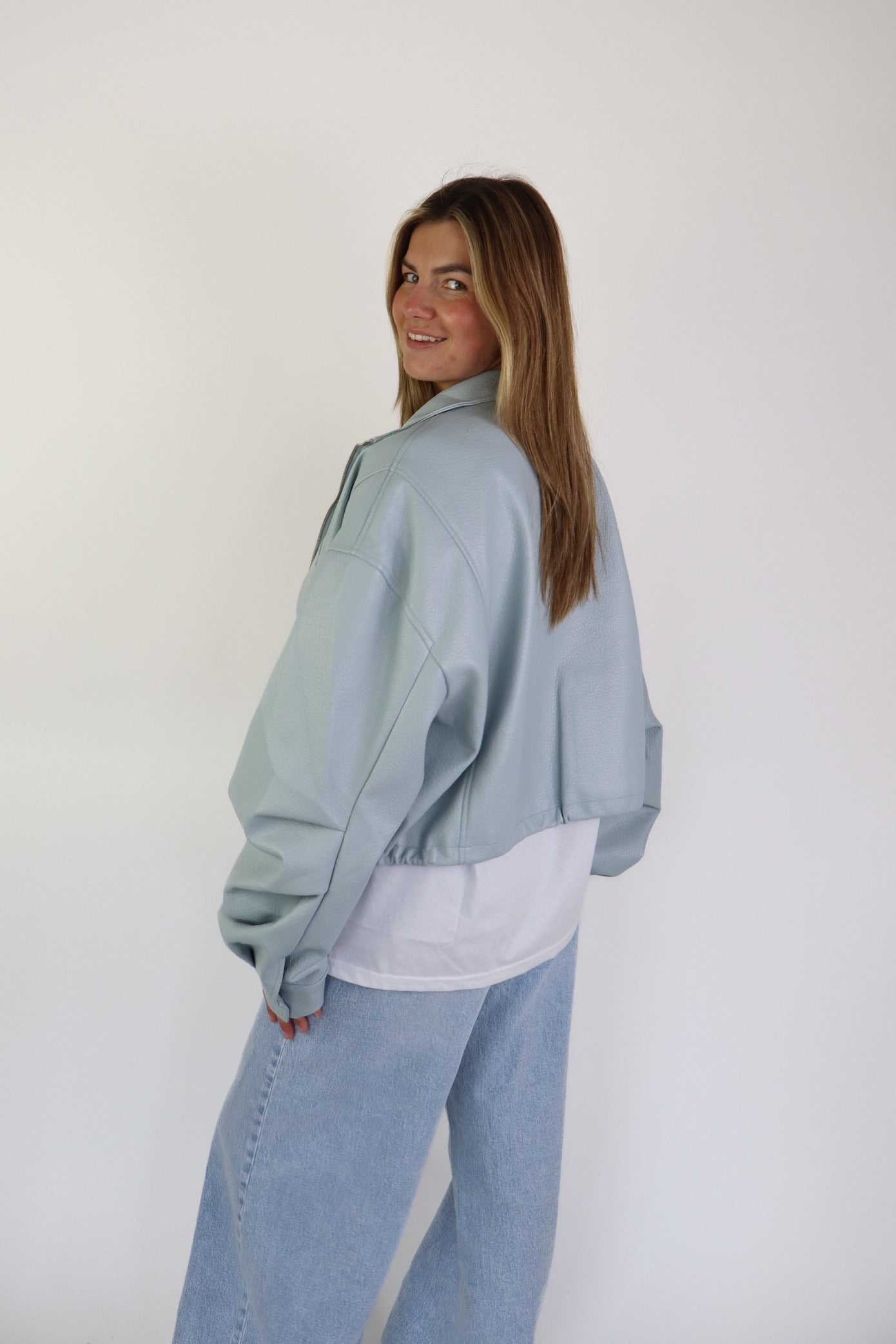 Jaeli Leather Jacket Light Blue