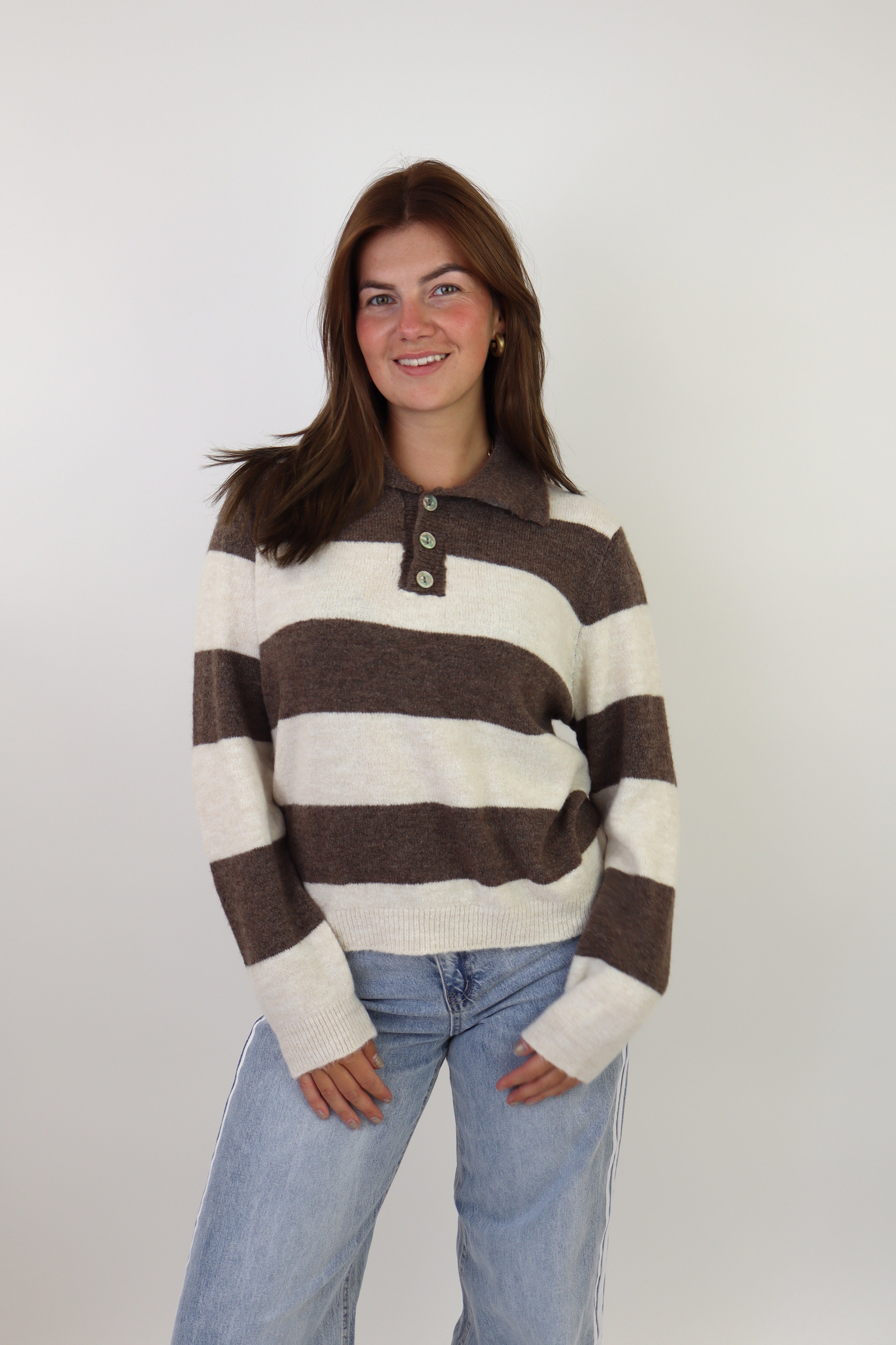 Striped Polo Sweater Brown
