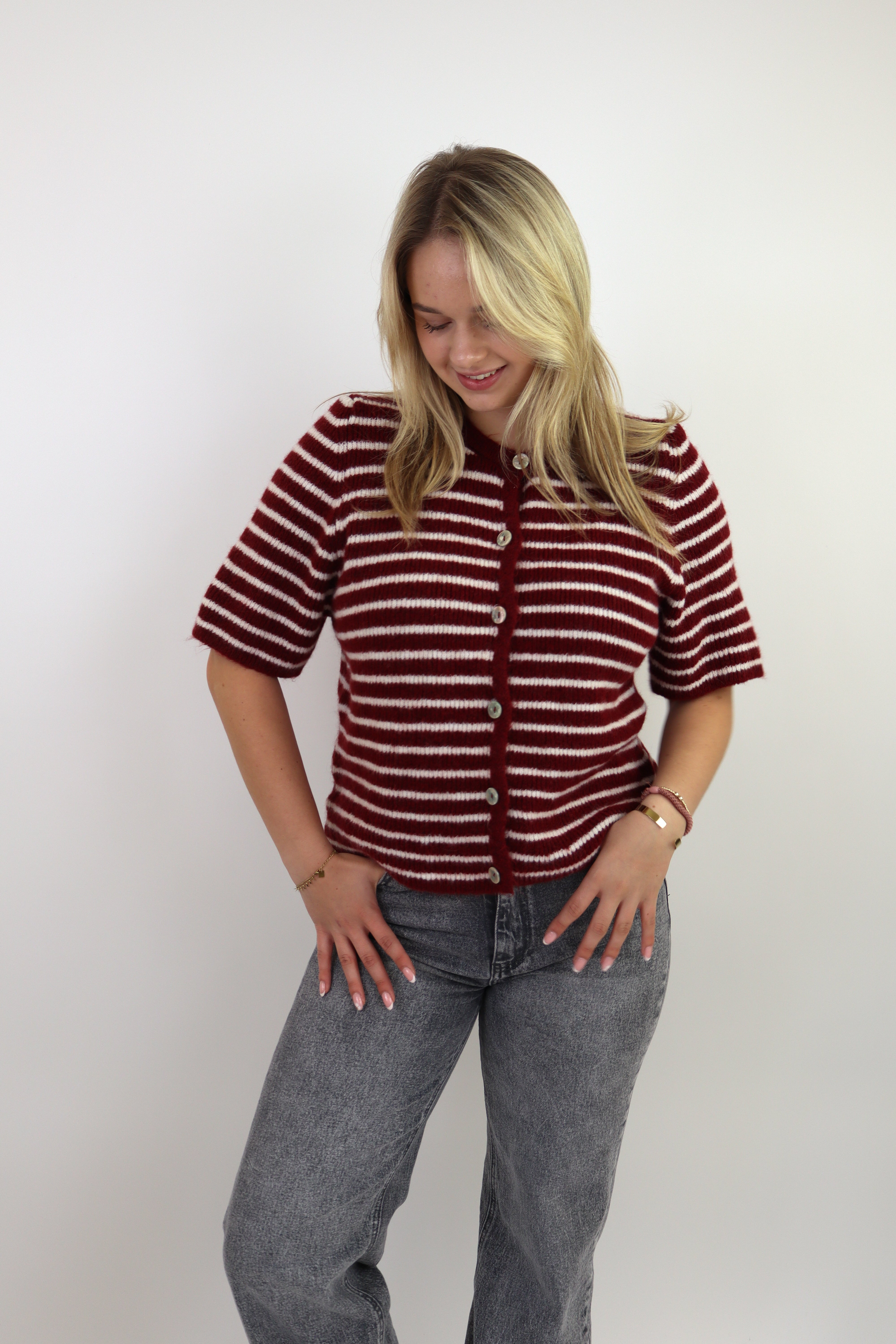 Striped Knit Vestje Bordeaux
