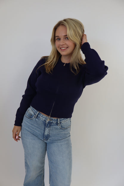 Femke Zip Cardigan - Navy