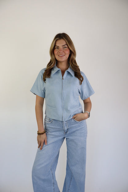 Nummer 11 Noortje Suede Top Light Blue