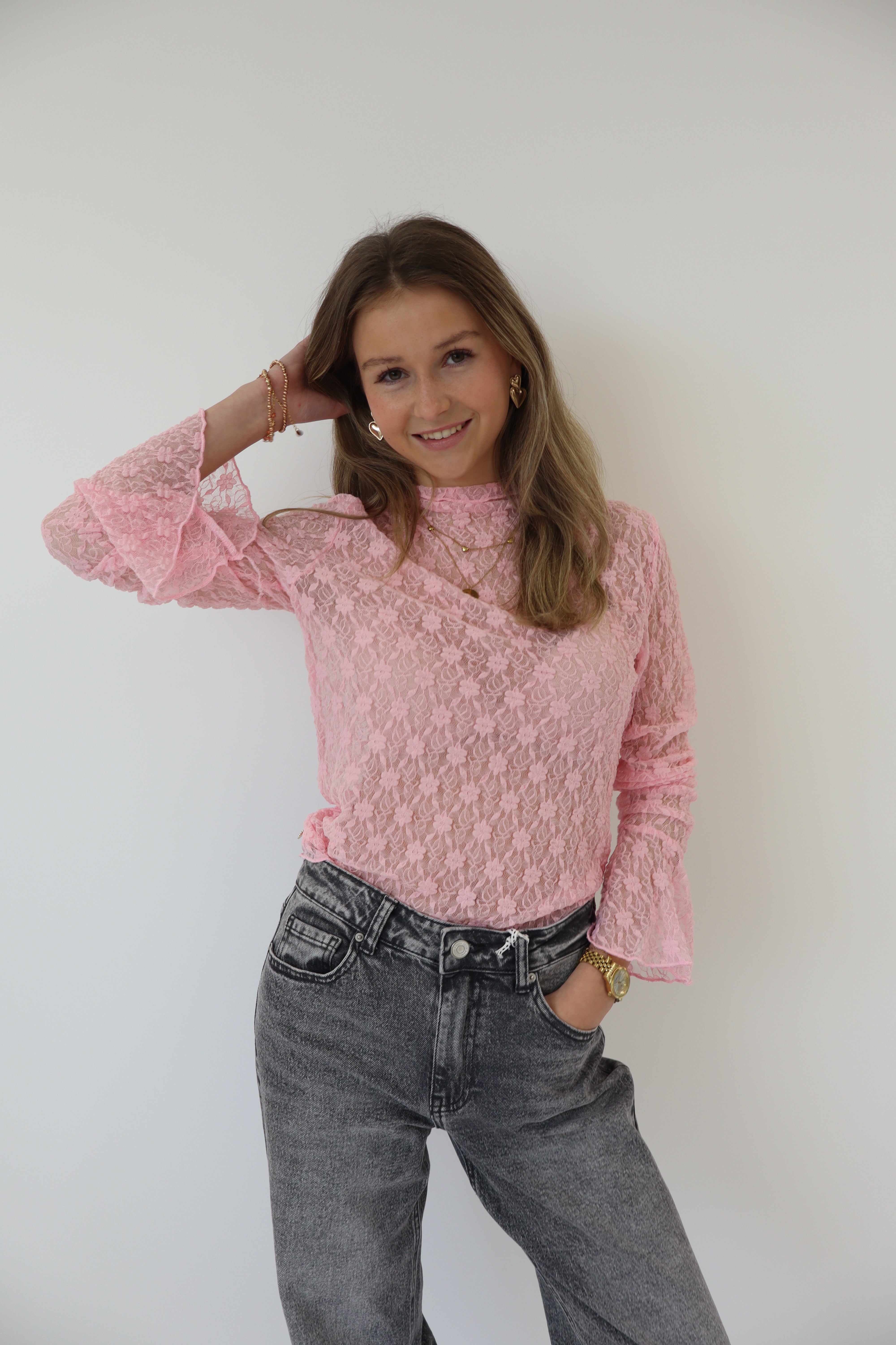 Kanten top roze