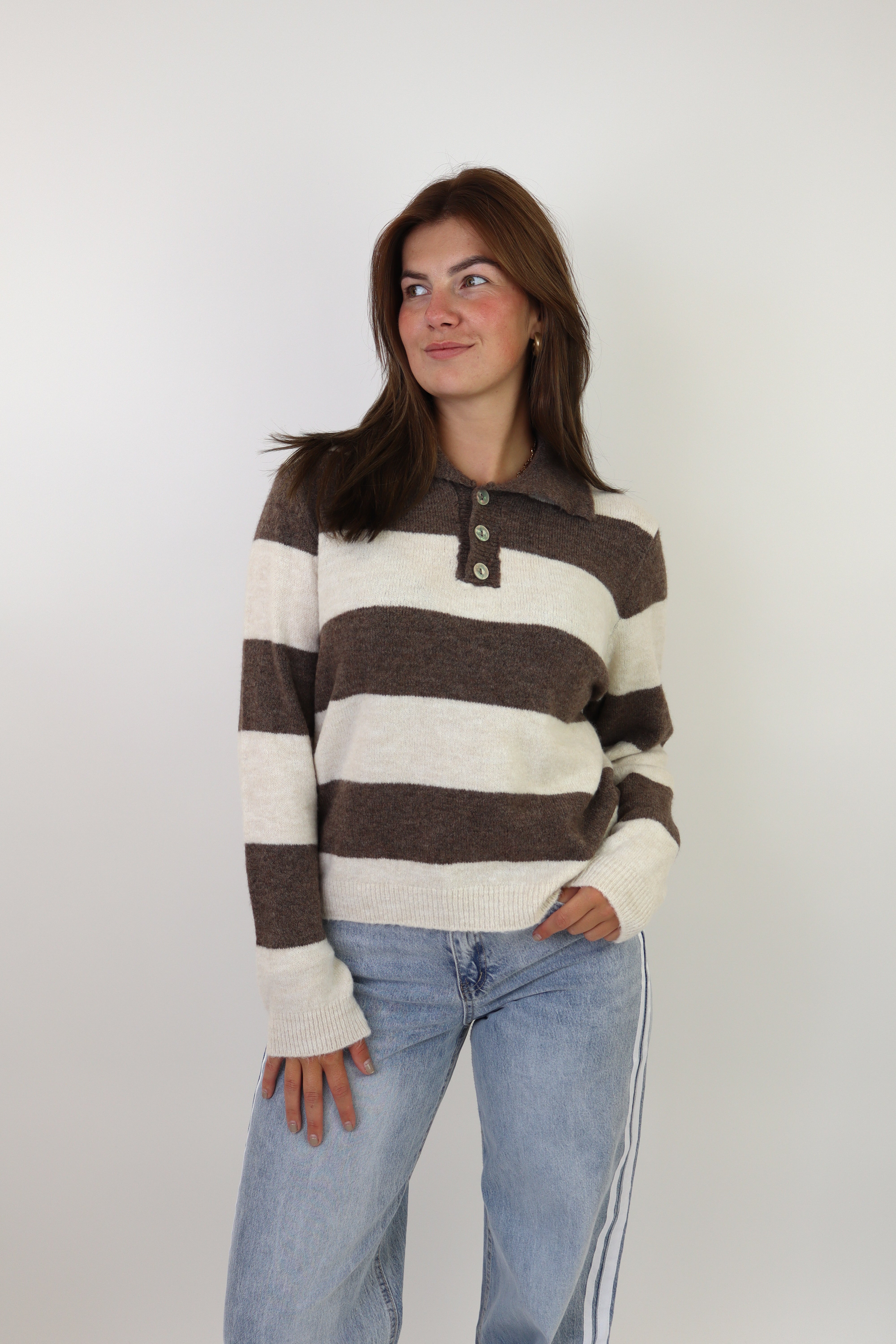 Striped Polo Sweater Brown