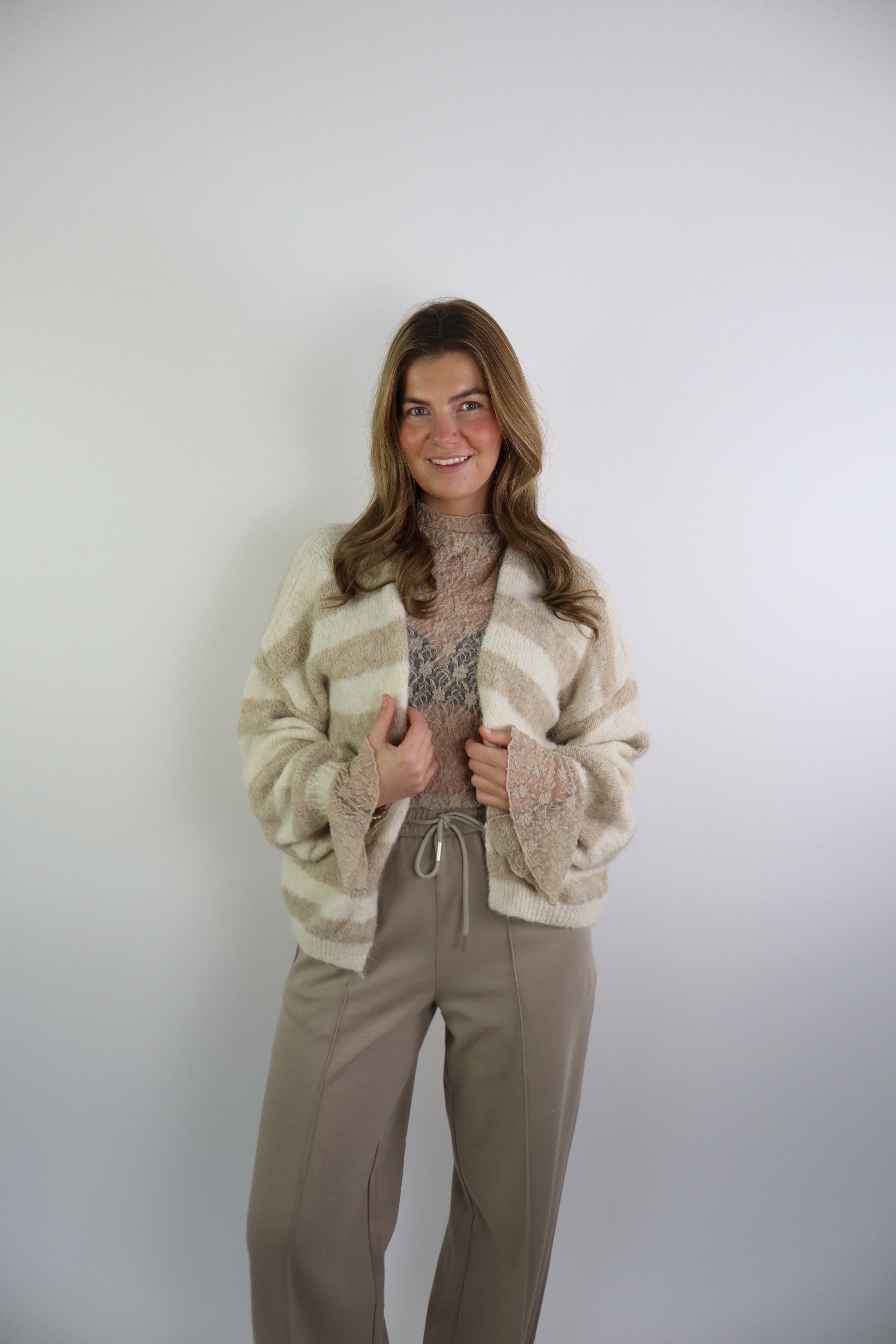 Ambika Striped Cardigan Beige