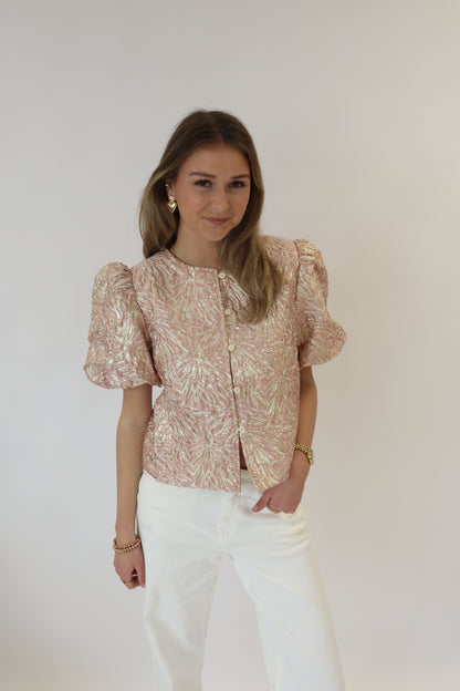 Lisa Printed Top Short Sleeve Beige/Pink
