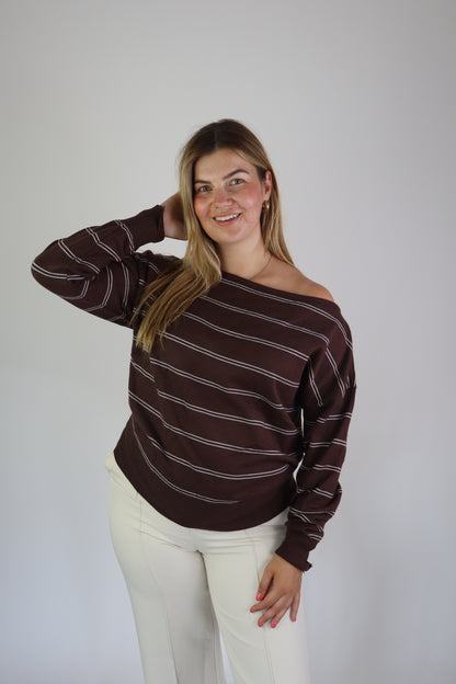 Emmy Off Shoulder Knit Brown