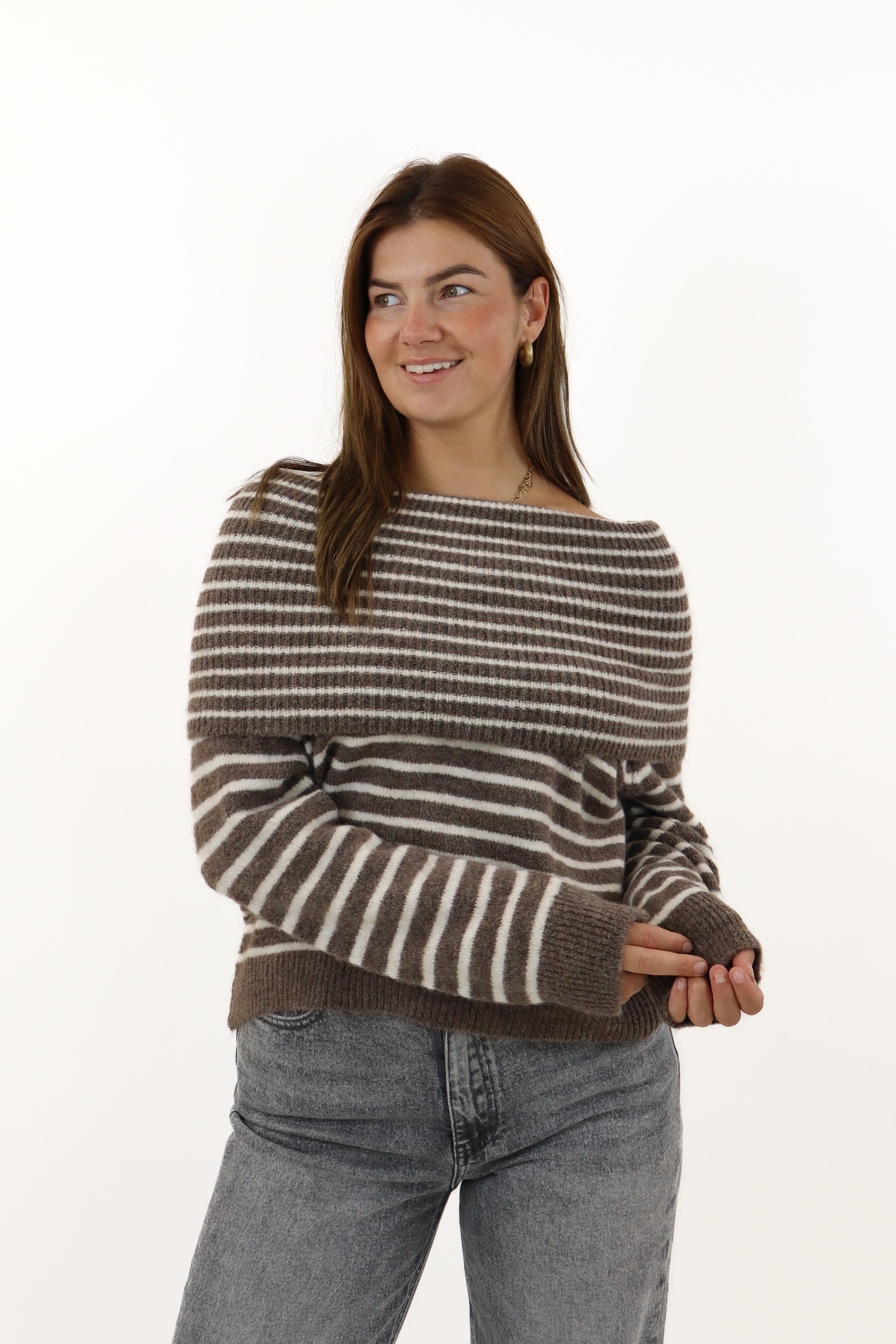 Lizzy Off Shoulder Knit Taupe
