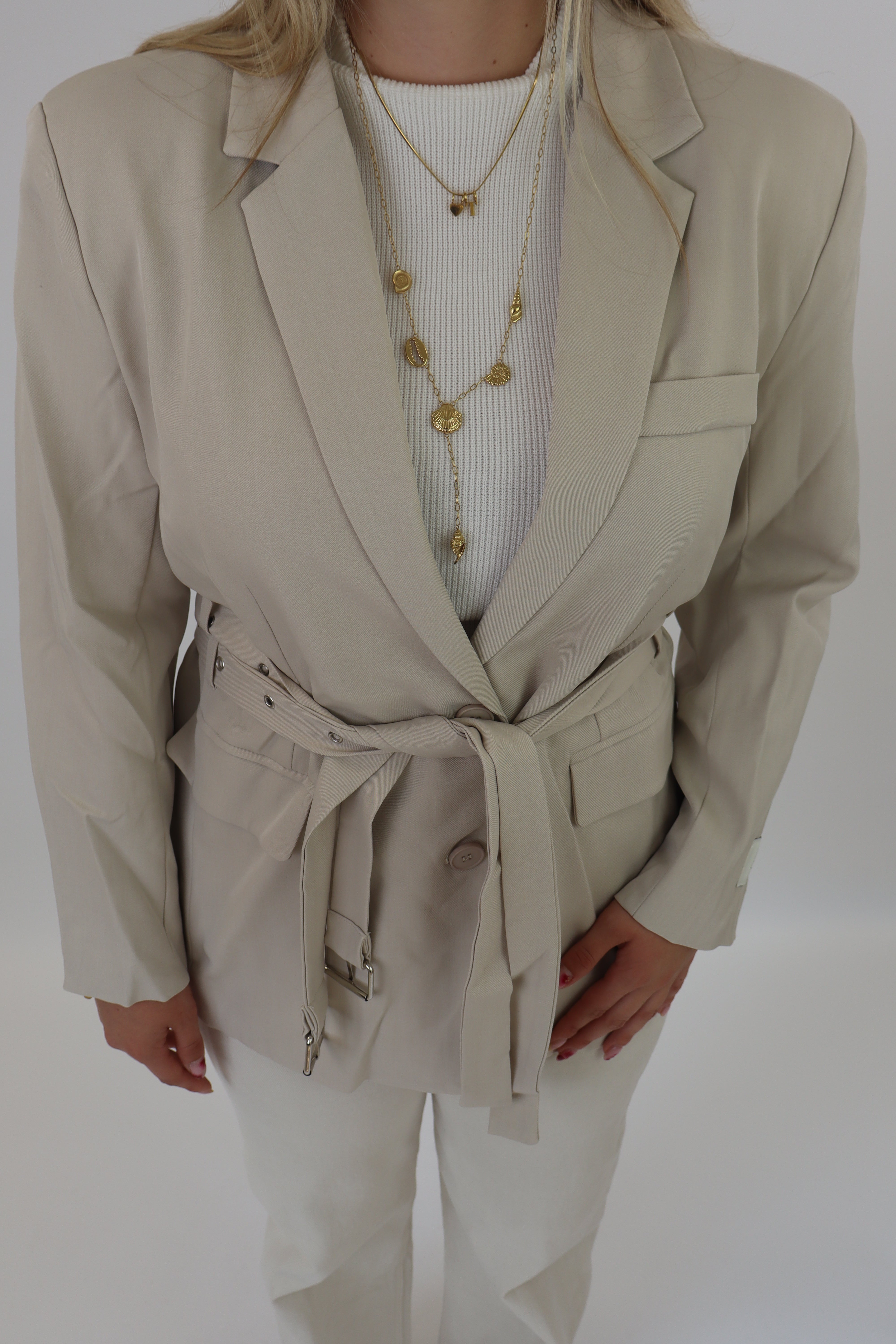 Ambika Belted Blazer Creme