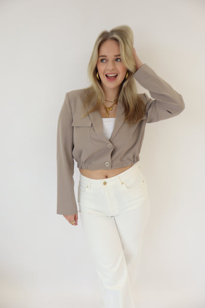 Luna Cropped Blazer Taupe