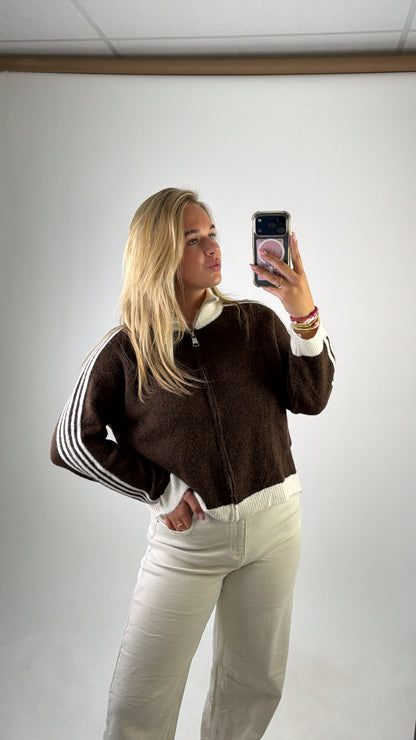 Ambika Striped Cardigan Dark Brown/White