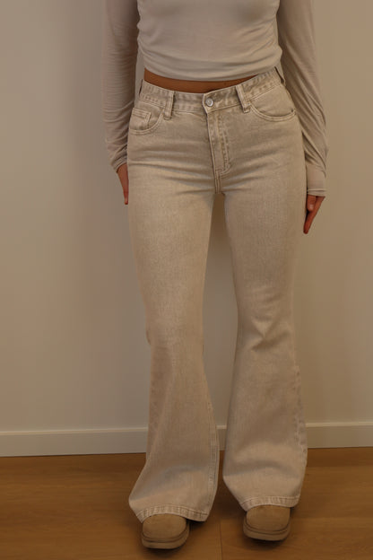 Tess Mid Waist Flared Jeans Beige