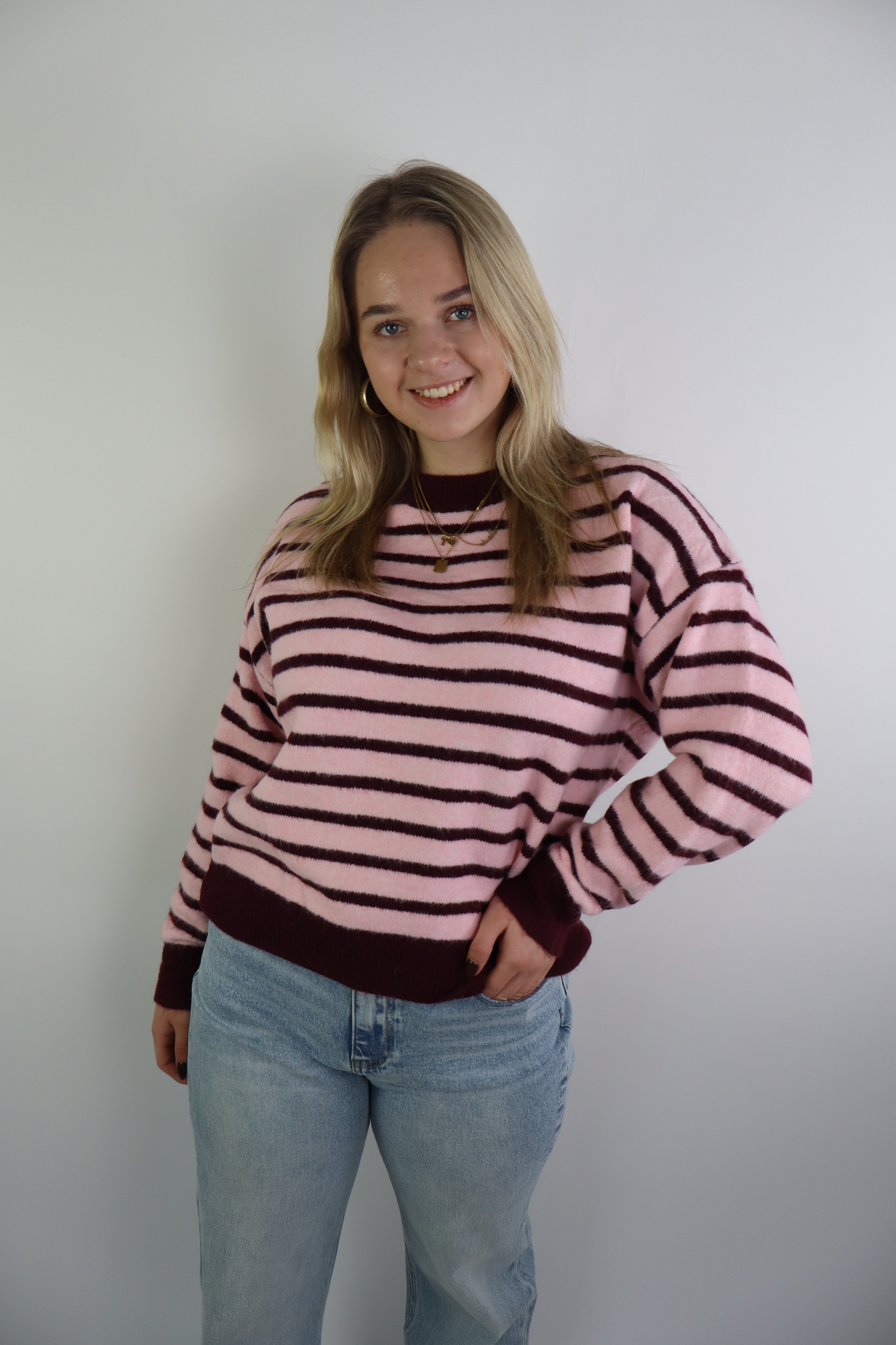 Djowena Striped Sweater Roze/Bordeaux