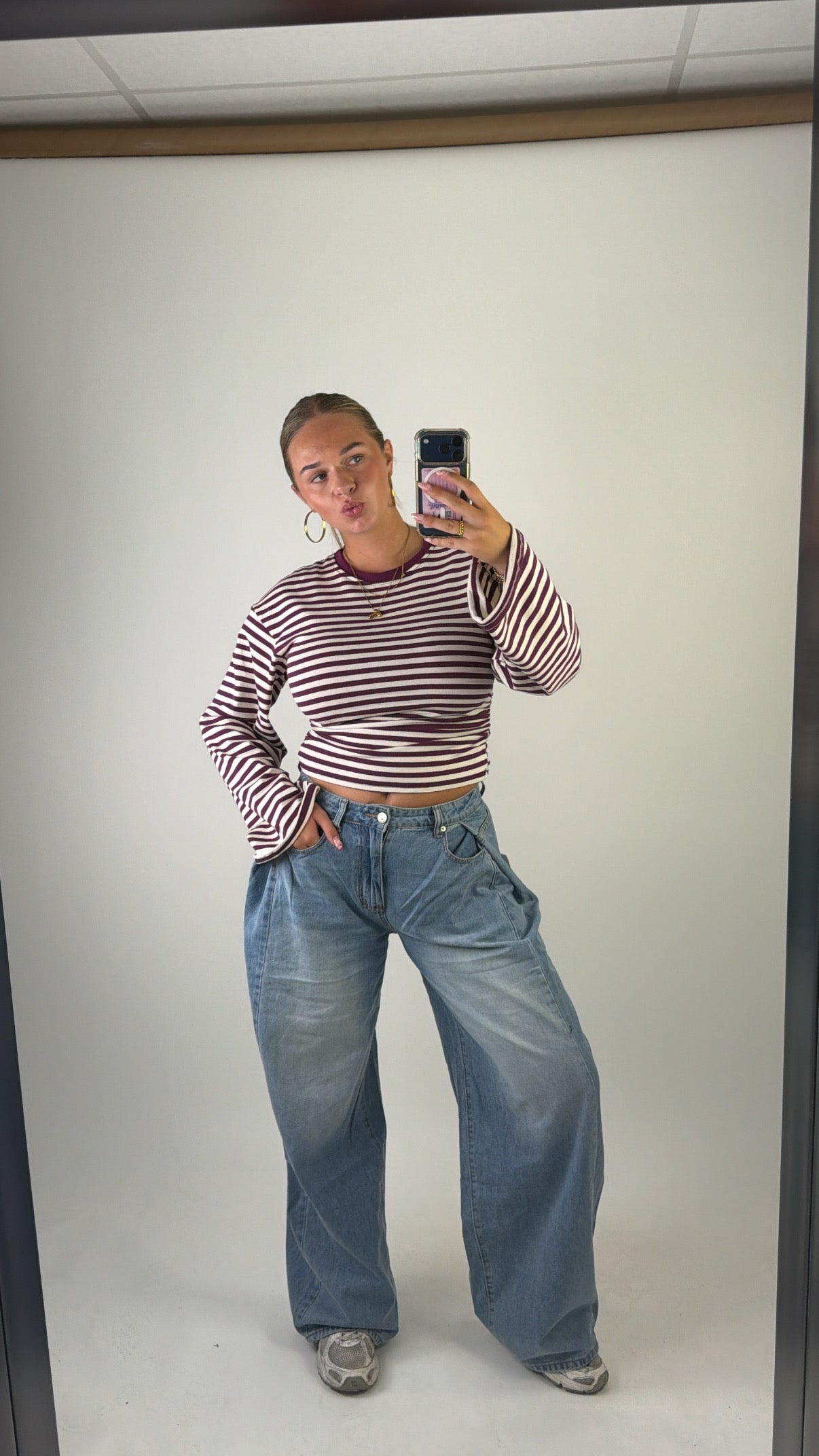 Elaine Striped Top Bordeaux/White