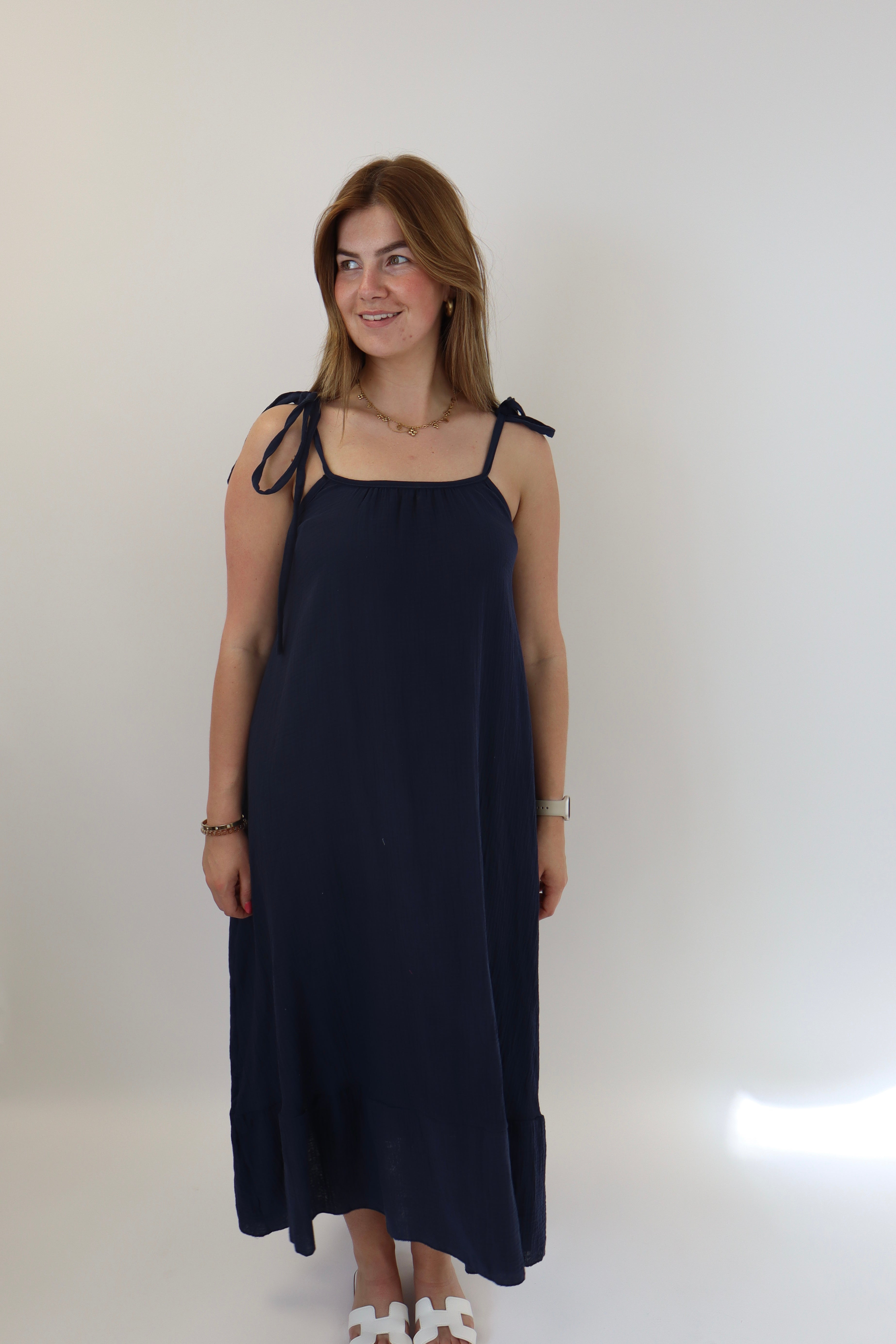 Britney Maxi Bow Dress Navy