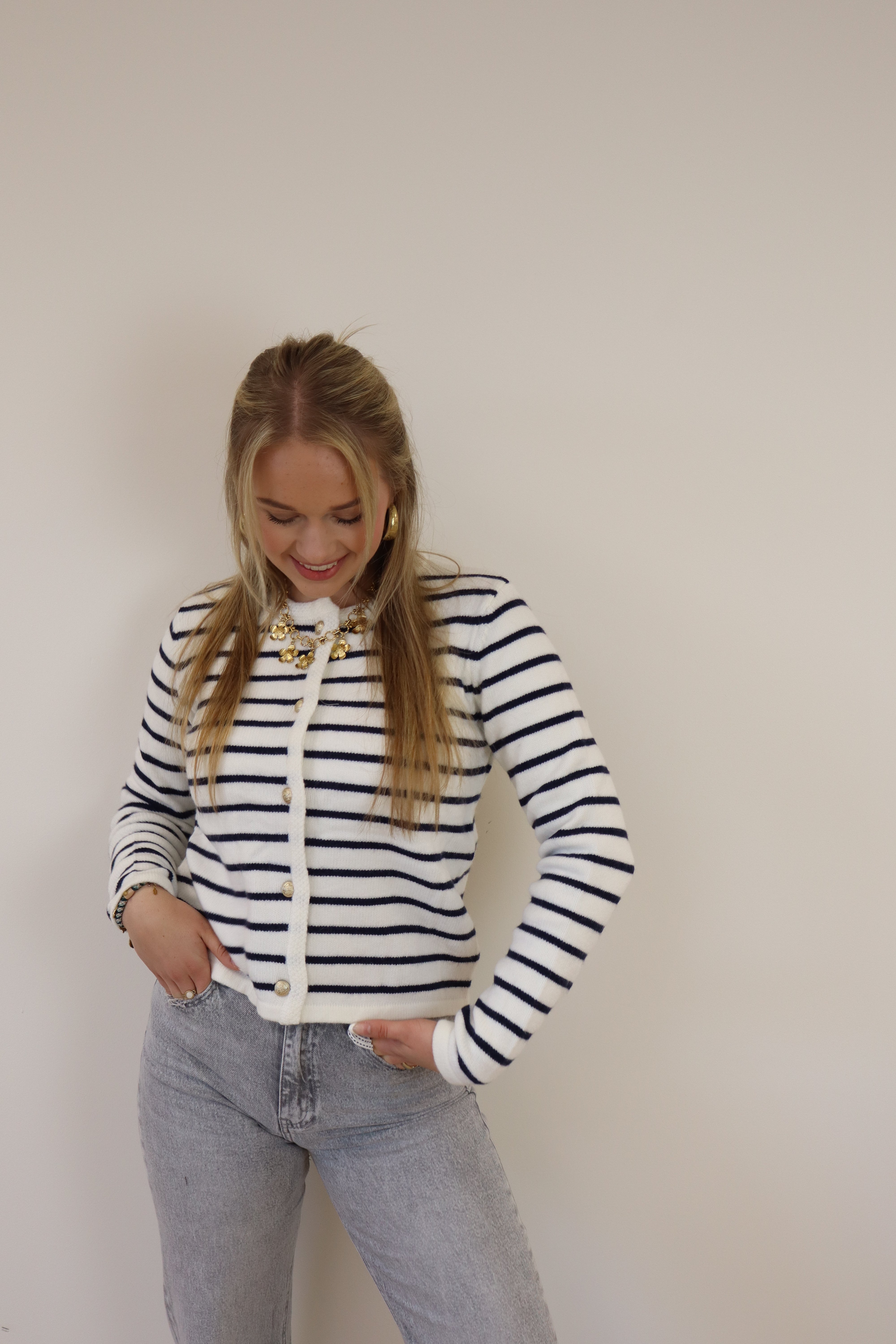 Striped Cardigan White/Navy