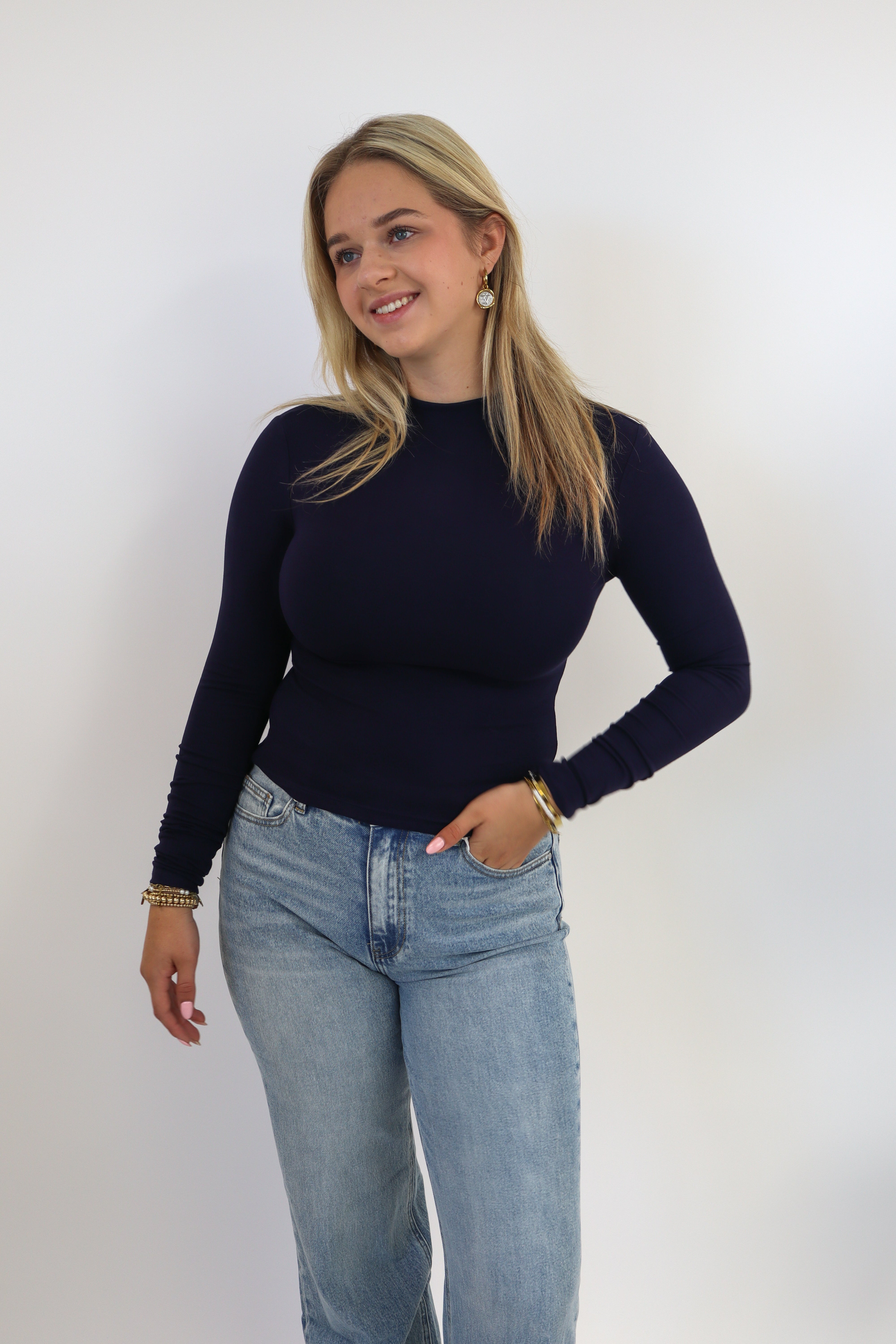 Leanne Long Sleeve Top - Navy
