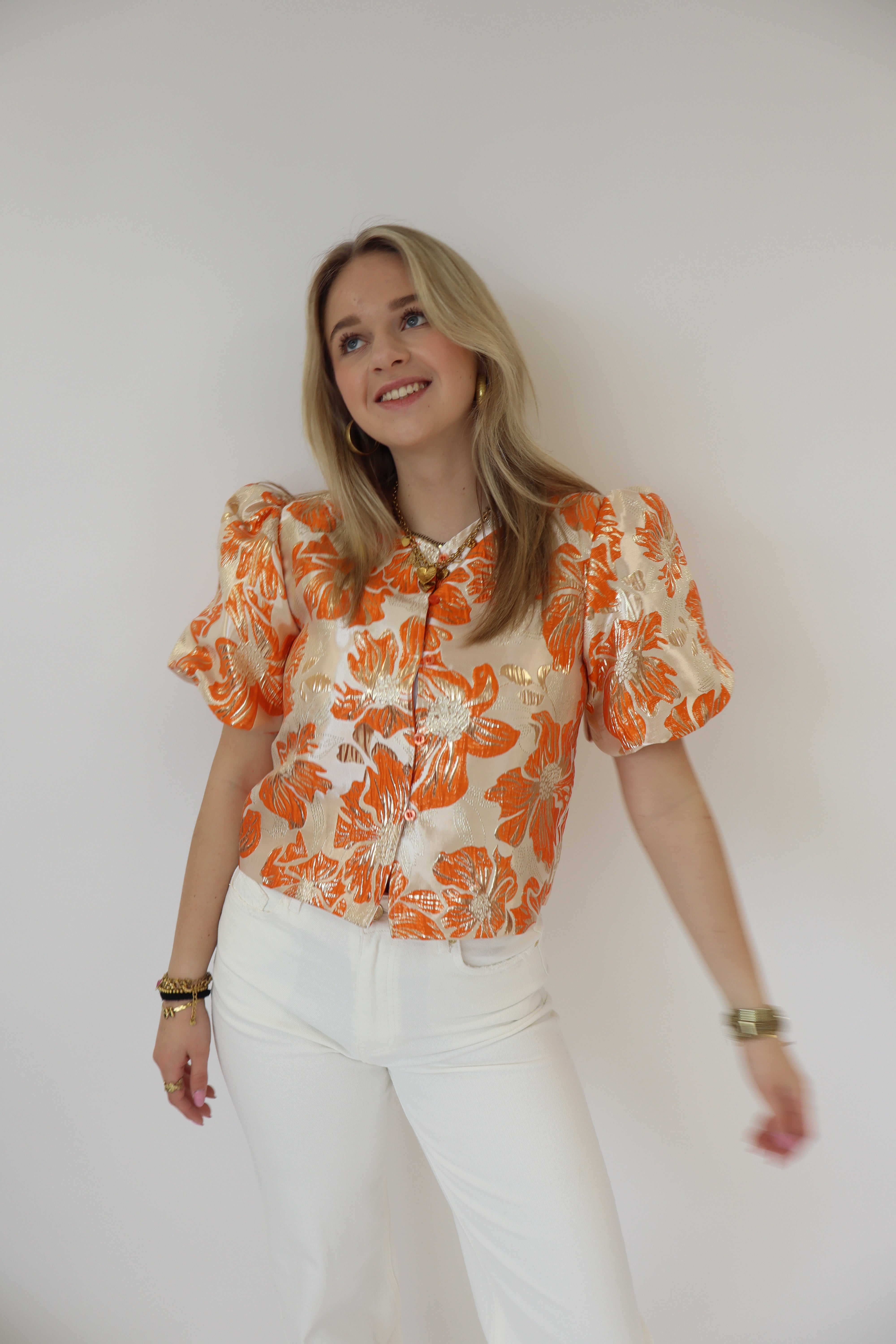 Lisa Printed Top Short Sleeve Orange