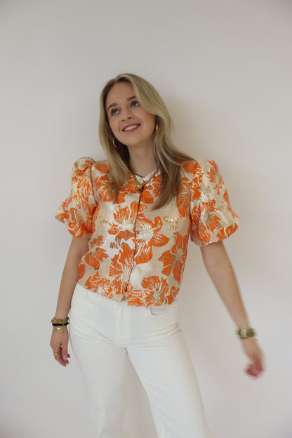 Lisa Printed Top Short Sleeve Orange
