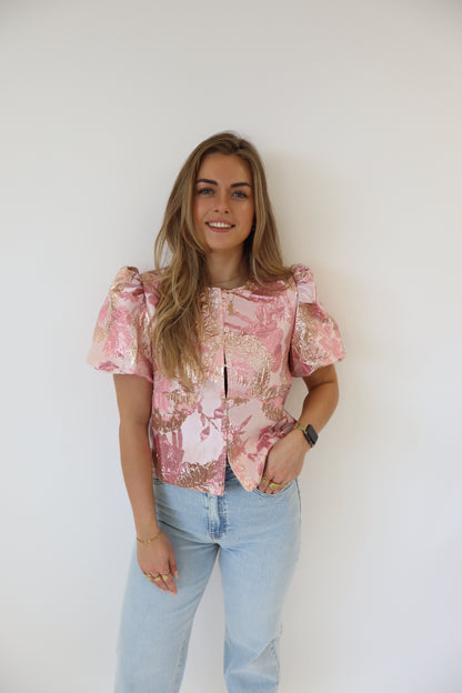 Lisa Printed Top Short Sleeve Pink