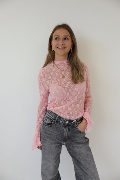 Kanten top roze