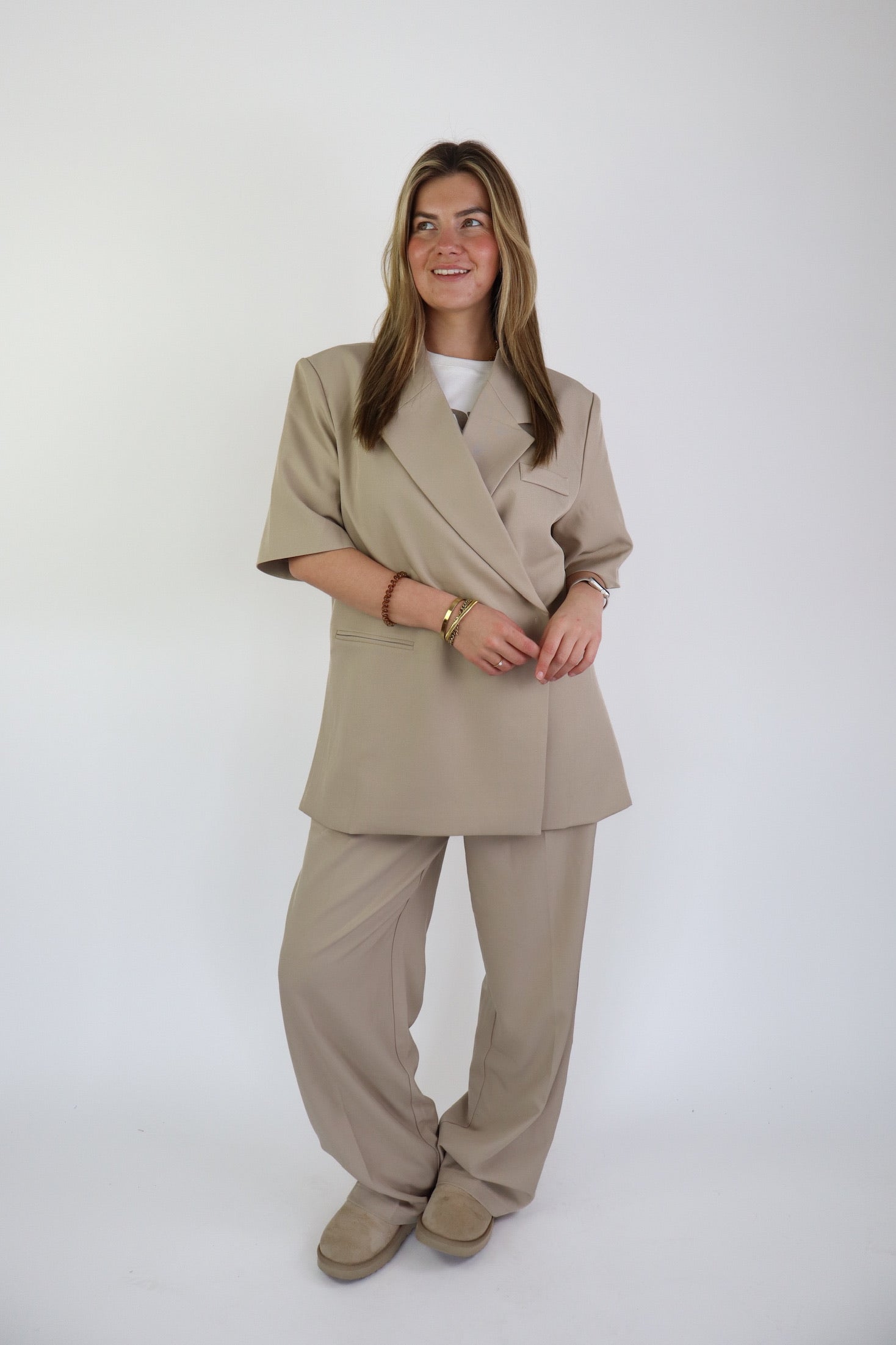 Emma Boxy Blazer Short Sleeve Beige