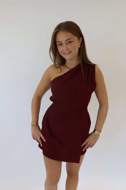 Alysha One Shoulder Playsuit Bordeaux