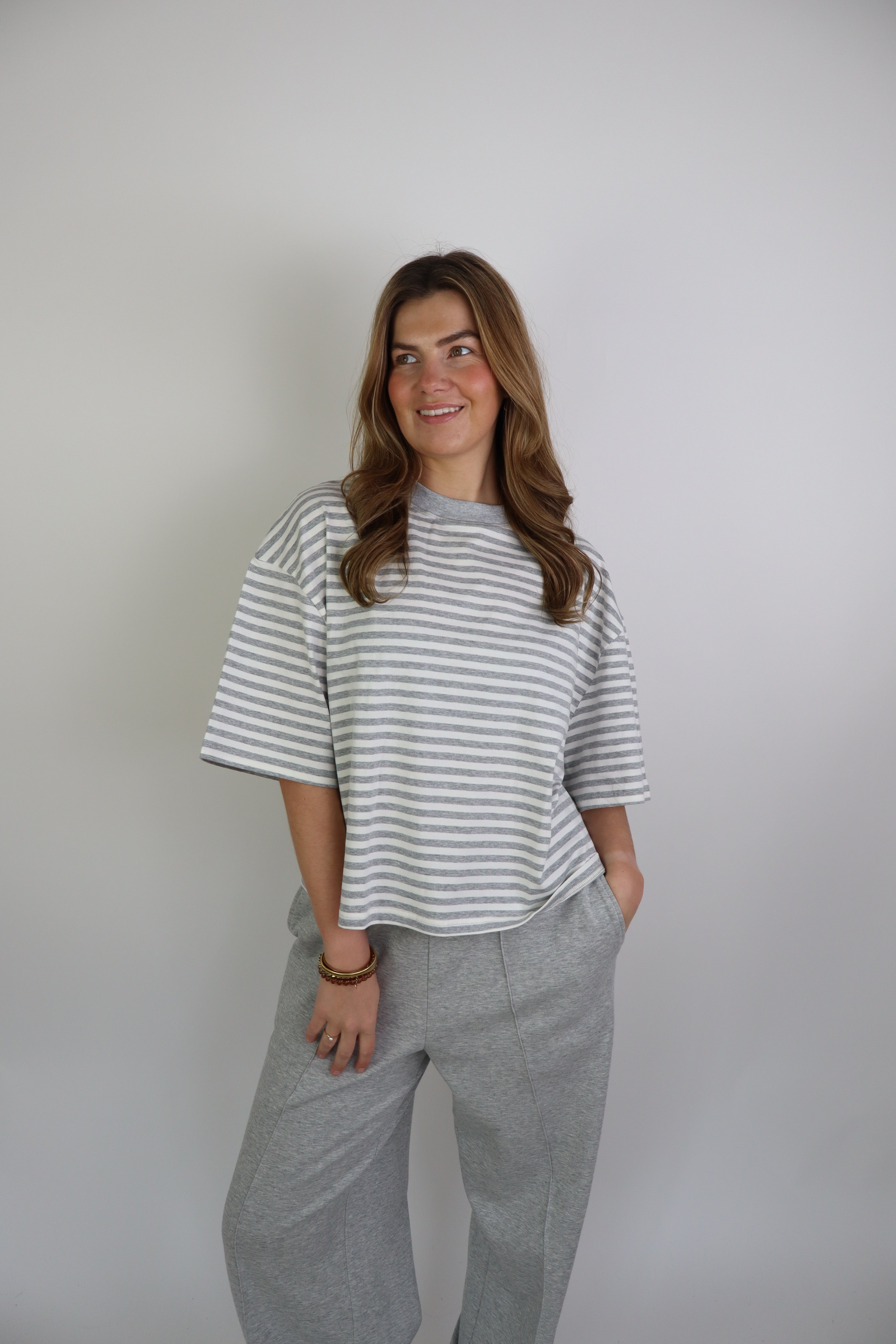Femke Striped Tee Light Grey