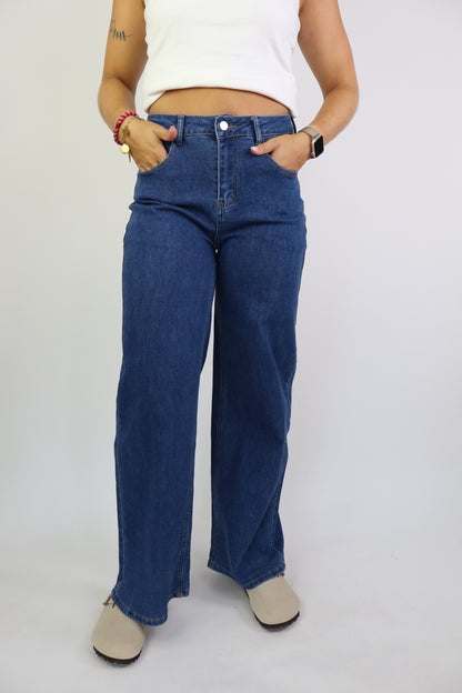 Fenne Wide Leg Jeans Stretch Dark Denim