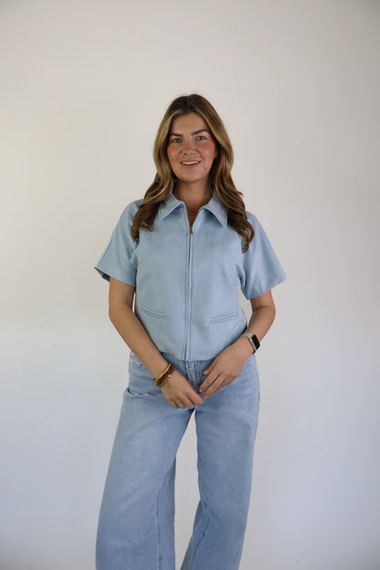 Nummer 11 Noortje Suede Top Light Blue
