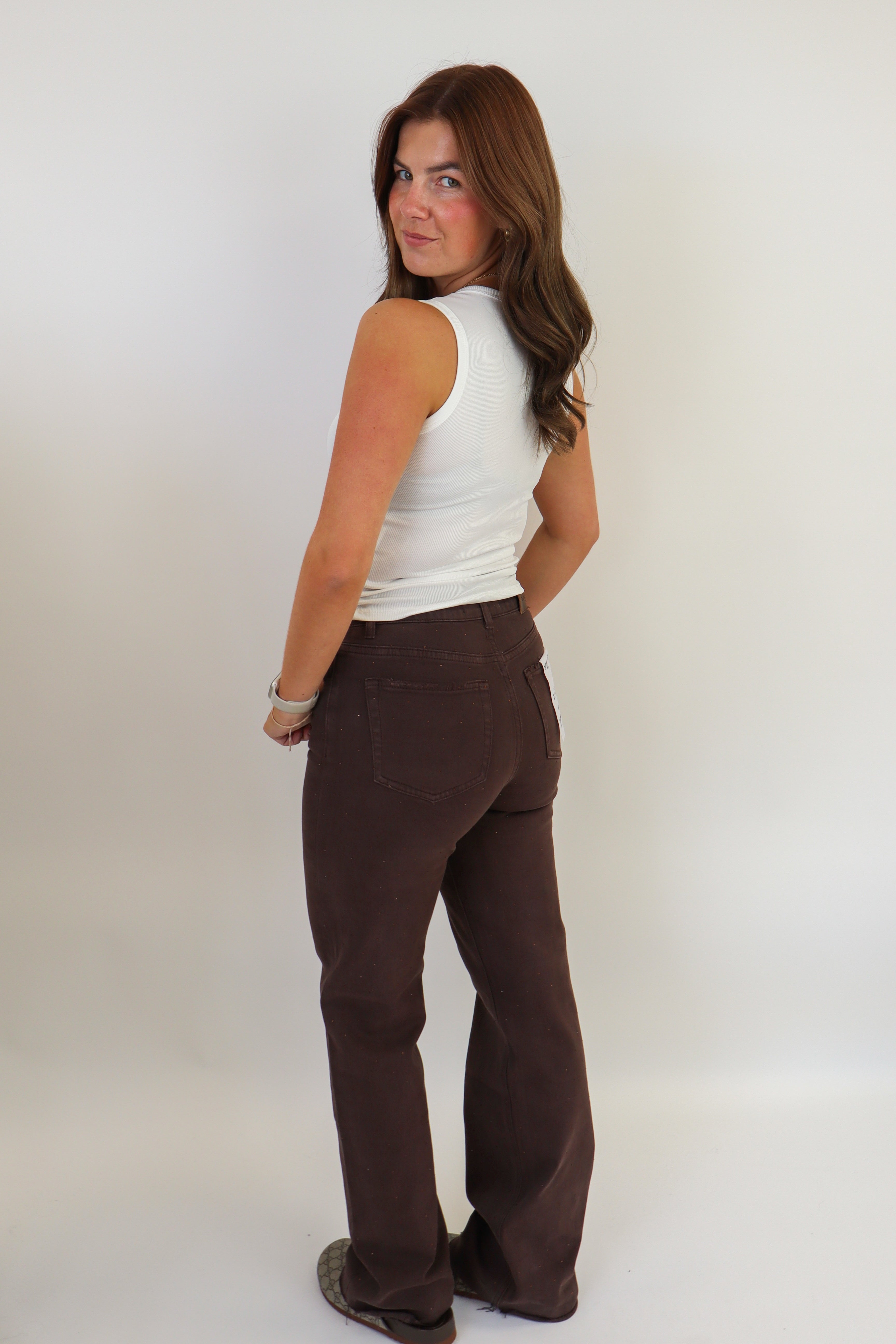 Gaby Glitter Jeans | Brown W3767-C