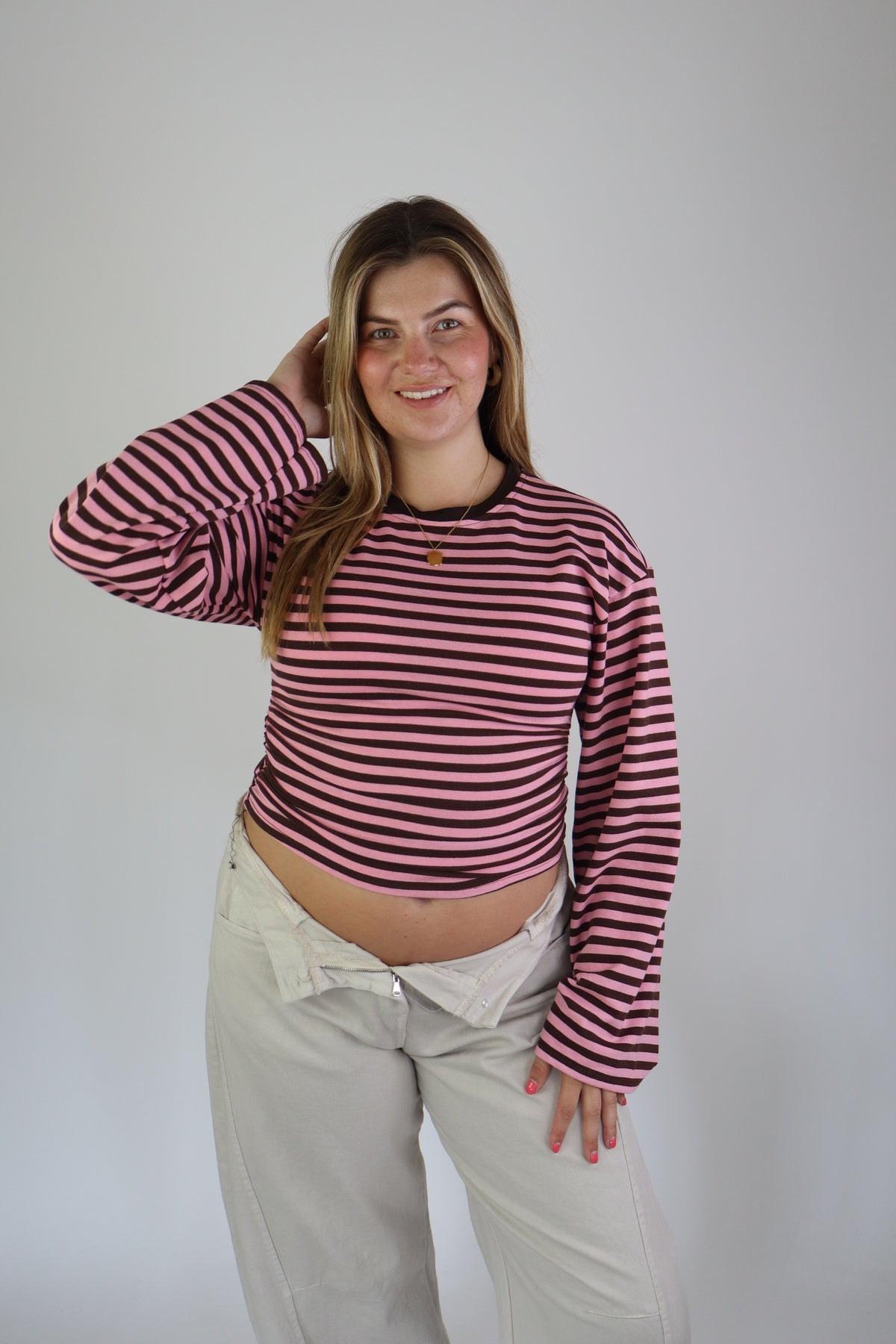 Elaine Striped Top Brown/Pink