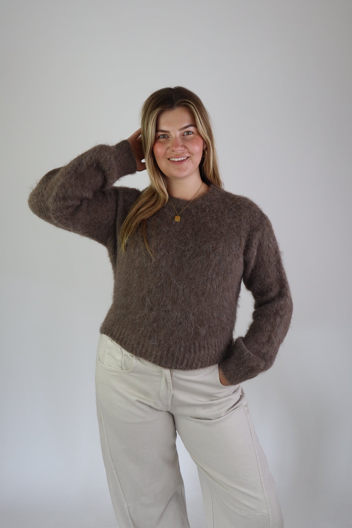 Eva Basic Fluffy Knit Brown