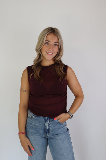 Ambika Mesh Top Bordeaux